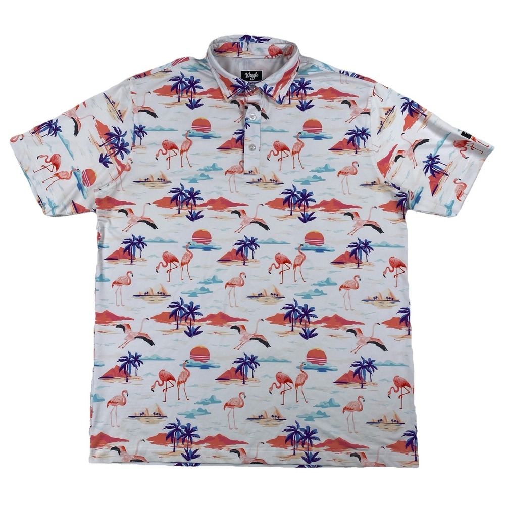Waggle Flaming Sunset Golf Polo Shirt Men's XL White Stretch